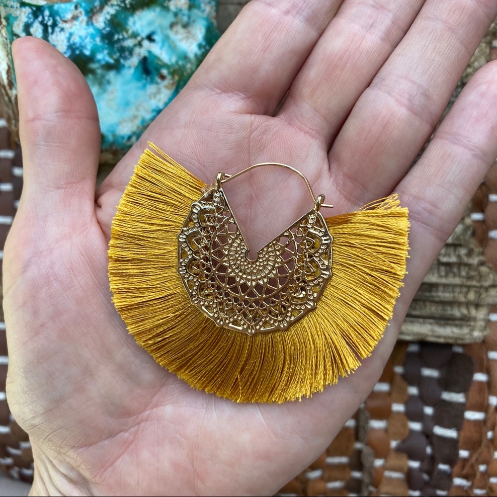 Anthropologie  Amelia Filigree Silk Hoop Earrings - Picture 4 of 5